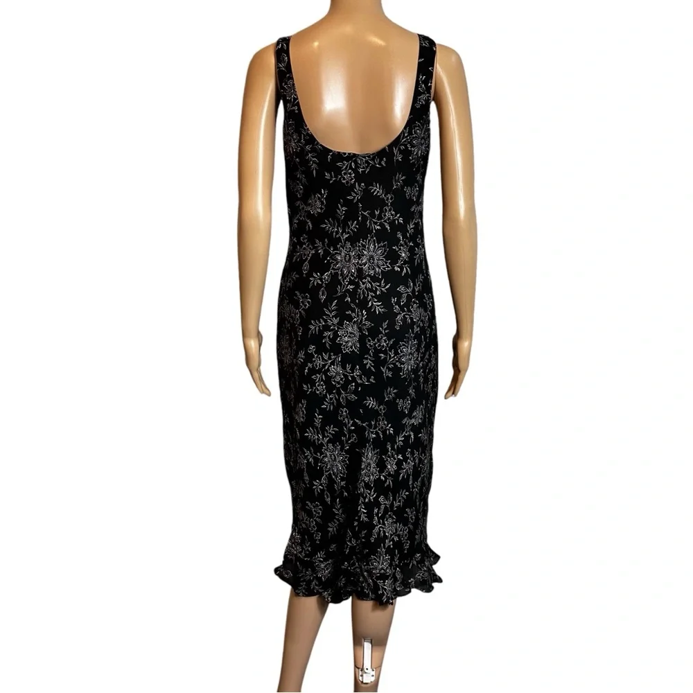 Vintage Ann Taylor Silk Floral Black Midi Dress - Picture 5 of 11